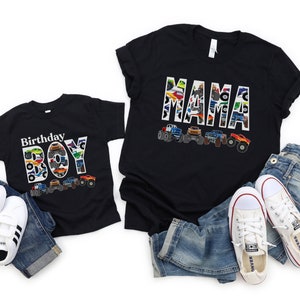 Personalized Monster Truck Birthday Shirt: Family Matching Bday Tee Any Name Truck Pattern Letters