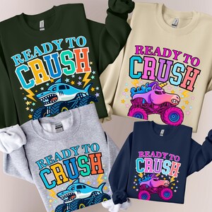 Monster Truck Jam Sparkle Unicorn Sweatshirt, Kids Birthday Party Pink Rainbow Colors Smash Stars Lightning Bolt Family Match Boy Girl Mom image 4