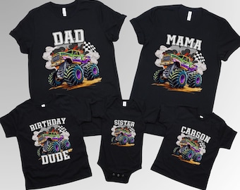 Custom Monster Truck Boy's Birthday T-Shirt: Family Pit Crew Party