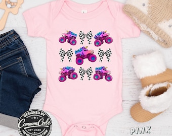 Girls Baby Bodysuit Unicorn Monster Truck and Coquette Bows, Comfort Colors Mama T-Shirt, Sparkle Pink Rainbow Smash Party Shirt, Truck baby