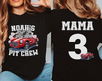 Men and Boy's Birthday Classic Race Car T-Shirt: Custom Name Family Pit Crew Party Tee with Front and Back Print Custom Name and Number Age