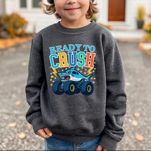 Monster Truck Jam Sparkle Unicorn Sweatshirt, Kids Birthday Party Pink Rainbow Colors Smash Stars Lightning Bolt Family Match Boy Girl Mom image 15