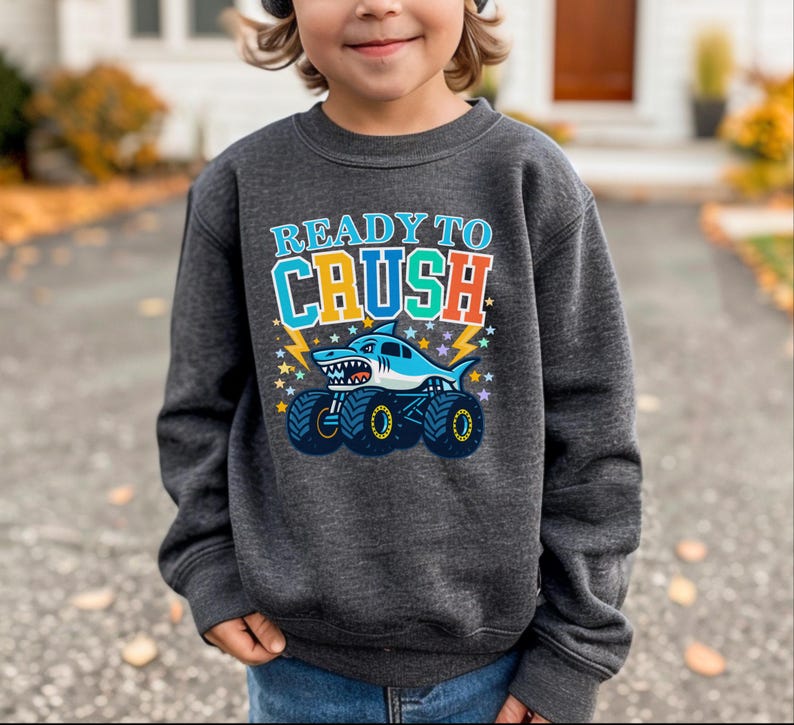 Monster Truck Jam Sparkle Unicorn Sweatshirt, Kids Birthday Party Pink Rainbow Colors Smash Stars Lightning Bolt Family Match Boy Girl Mom image 15