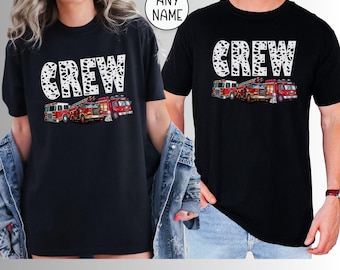 Comfort Colors Fire Truck Family Matching T-Shirt: Fireman Birthday Gift - Dalmation Dog Font with Any Custom Name You Wish - Great Gift