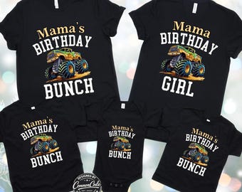 Mom's Birthday Party T-Shirt - Monster Truck Jam theme Shirt - Family Matching Celebration Custom Front Back Name Age Tee - Personalized