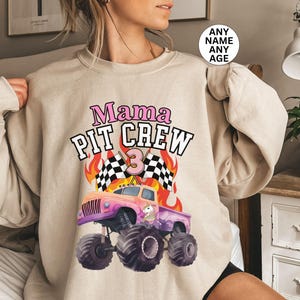 Dziewczyny Niestandardowe Imię Wiek Pit Crew Monster Truck Jam Jednorożec Urodziny Dziewczyna Rodzina Bluza Sparkle Party, Mama Mama Siostra Dziecko Płeć Zapowiedz