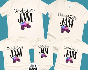 Family Monster Truck Jam Shirts • Birthday Girl Party Matching Outfits • Custom Name Tee