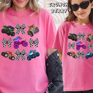 mama and mini monster truck and bows matching shirts.