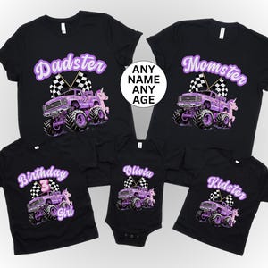 Monster Truck Jam Sparkle Pit Crew Unicorn Smash Party Rodzina Urodziny Dziewczyna Momster Dadster Kidster Tshirt Dzień wyścigu Mama Tata Spotkanie rodzeństwa