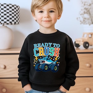Monster Truck Jam Sparkle Unicorn Sweatshirt, Kids Birthday Party Pink Rainbow Colors Smash Stars Lightning Bolt Family Match Boy Girl Mom image 11