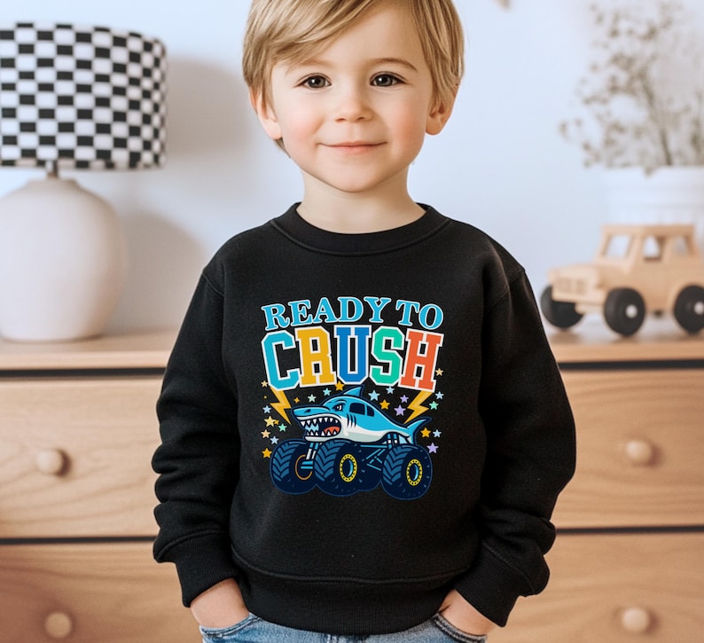 Monster Truck Jam Sparkle Unicorn Sweatshirt, Kids Birthday Party Pink Rainbow Colors Smash Stars Lightning Bolt Family Match Boy Girl Mom image 11