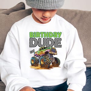 Pit Crew Monster Truck Jam Bluza urodzinowa Chłopiec Dude Mama Dada Rodzina Era Urodziny Impreza Maluch Dziecko Baby Shower Ciąża Prezent Sweter