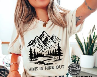 Hiking T-Shirt Family Matching Hike In Hike Out Art Tee Summer Outdoor Activity Shirt Big Graphic Print Sketch Letters Favorite Top Travel