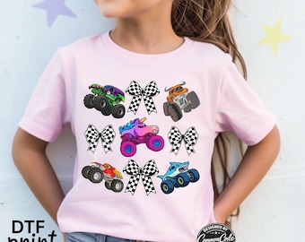 Coquette Monster Truck-tröja, Flicka med rosettracing-tröja, Mamma och jag matchande familjetröjor, Trendig barnoutfit, Söt lastbilspresent till födelsedagsfest
