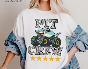 Pit Crew Shark Monster Truck Five Star Boys Fifth Five Year Old Birthday T-Shirt, Comfort Colors Family relatives Party Tee Pit Crew Party