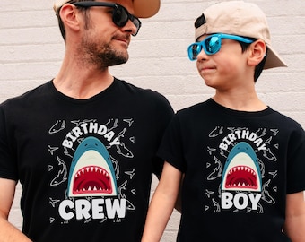 Shark Theme Boys Birthday Shirt: 5 Year Old Personalized Family Crew Matching Ocean Party Nautical Megalodon Great White Tee Daddy and Me