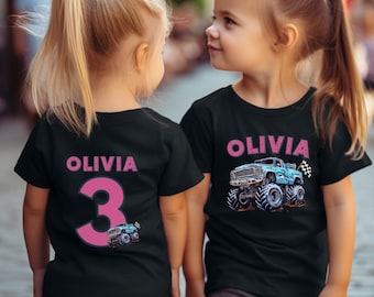 Three Year Old Girl Shark Theme Birthday Gift Party T-Shirt: Matching Family Pit Crew Shirts - Checkered Flag Megalodon Front Back Print