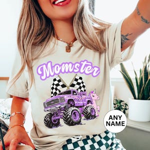 Dziewczyny Monster Truck Jam Sparkle Momster Dadster Kidster Pit Crew Sparkle Racing Unicorn Party Rodzina Urodziny T-shirt Niestandardowa nazwa grupy Wiek