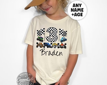 Personalized Monster Truck Birthday Boy Shirt, Custom  Race Car Tee, Monster Truck Party Shirt, Birthday Gift for Boys Any Age, Race Day Tee