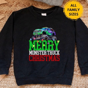 Kleinkind Jugend Frohe Weihnachten Monstertruck Sweatshirt, lustige Urlaub Foto Karte Shirt Junge Mama Dada Baby, hässliche Pullover für Kinder Party Geschenk