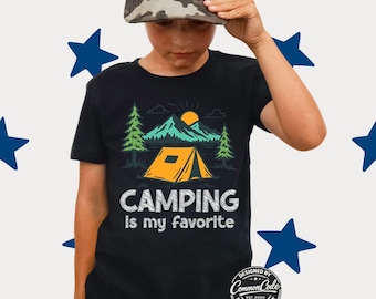 Camping Family t-shirt - Camping is my Favorite Mountain Tent scene sun clouds Summer Outdoor Adventure Apparel Kids Summer Spring Hiking