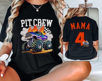 Camiseta de carreras familiar Celestial Monster Truck Pit Crew Digger para fiesta de cumpleaños