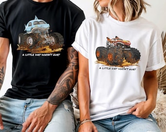 Choose Your Truck Monster Truck Jam T-Shirt: Toro Bull, Shark Truck Theme Personalized Custom Name Checkered Number on Back Parents Tee