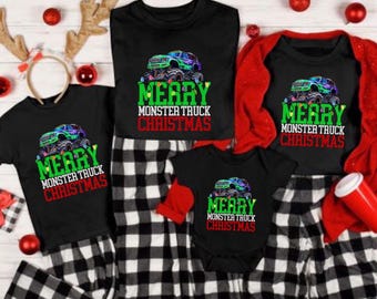 Monster Truck Christmas Family Shirt: Matching Holiday Pajamas