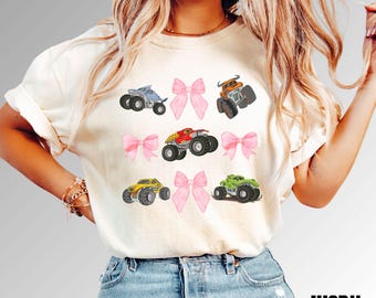 Camiseta de manga larga con lazo rosa de Monster Truck Jam de Coquette: Camiseta familiar a juego de Coquette