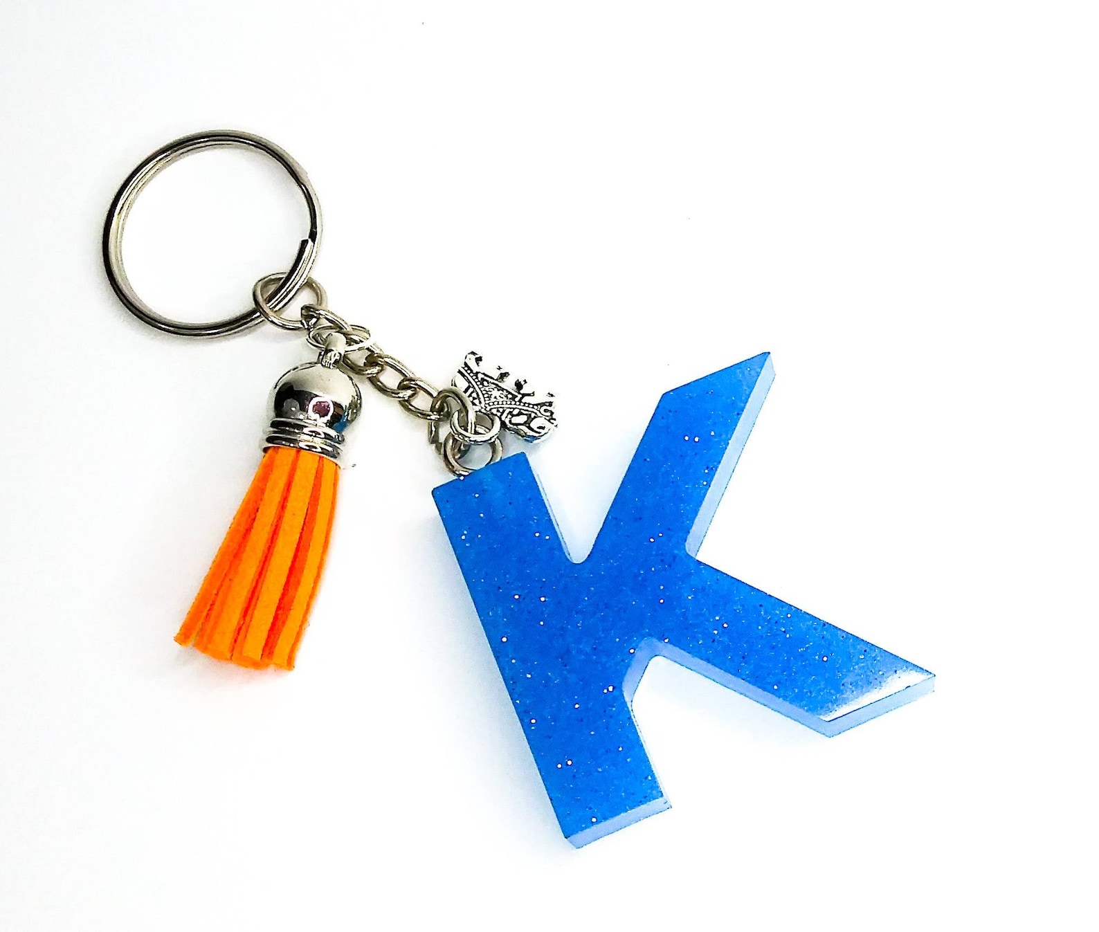 Letter K Keychain with Charm & Tassel Initial Etsy