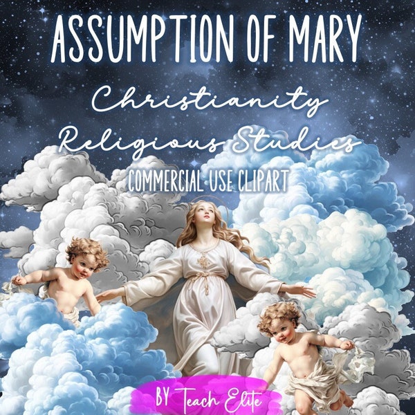 Assumption of Mary Religious clipart, August 15 Homeschool clipart, Christian Clipart, Sublimation, Commercial, Christianity art, png, POD