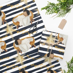 Christmas gift wrap, Nativity wrapping paper, Baby Jesus, Angel gift, gift for him, gift for her, gift bag, reason for the season gift paper
