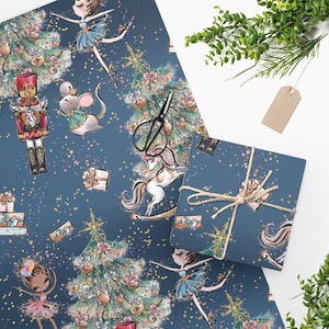 Navy Christmas Nutcracker Wrapping Paper, Christmas gift, Birthday gift, gift for him, gift for her, gift bag, Ballet gift paperbook cover