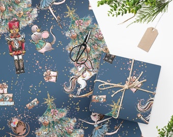 Navy Christmas Nutcracker Wrapping Paper, Christmas gift, Birthday gift, gift for him, gift for her, gift bag, Ballet gift paperbook cover