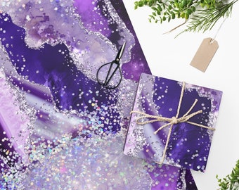 Glitzy Wrapping Paper Agate ,Purple & Lilac Alcohol Ink Wrapping Christmas gift, Birthday gift, gift for him, gift for her, quirky gift