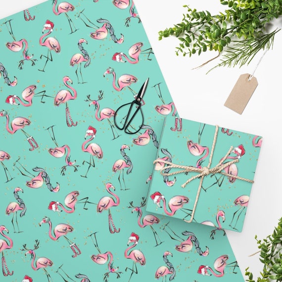 Christmas Wrapping Paper Festive Flamingo Gift Wrap Xmas Gift Gift for Him Gift for Her Gift Bag Father Christmas Quirky Gift Pap Etsy