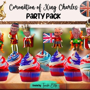 Coronation King Charles decor, Party decoration, bunting, cake topper, straw,png and Cricut Design Space, Street Party, Coronation party,