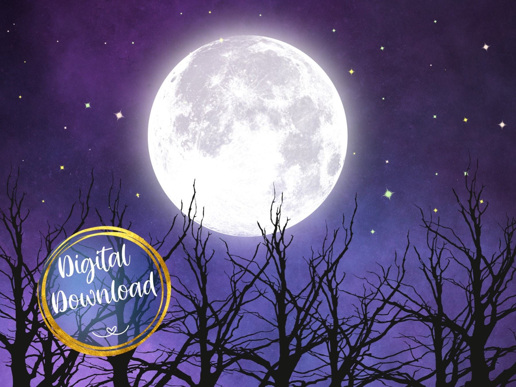 Full Moon Digital Paper Halloween Wallpapers Spooky Digital Etsy