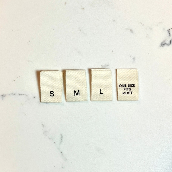 High Quality Poly Cotton Size Print Labels Tabs Beige Natural Cotton (S, M, L, One Size Fits Most)