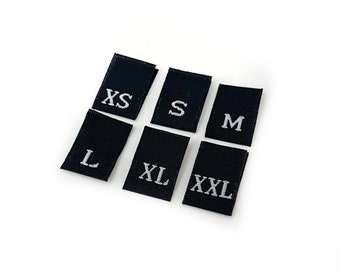 Woven Clothing Size Taffeta Labels Tabs Black (XS, S, M, L, XL, XXL)