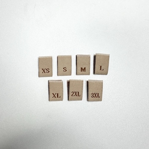 Woven Clothing Size Damask Labels Tabs Tan Brown (XS, S, M, L, XL, 2XL, 3XL)