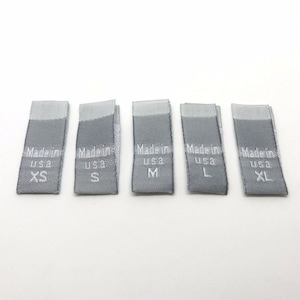 Made in USA Size Labels Damask Gray Double Woven Sizes XS S M L XL