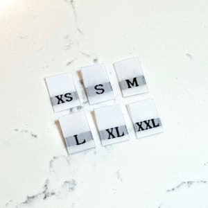 Woven Clothing Size Taffeta Labels Tabs White (XS, S, M, L, XL, XXL)