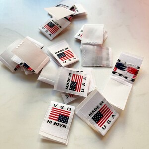 Made in USA Country of Origin Woven Labels Damask in White Beige or Black with Flag image 8