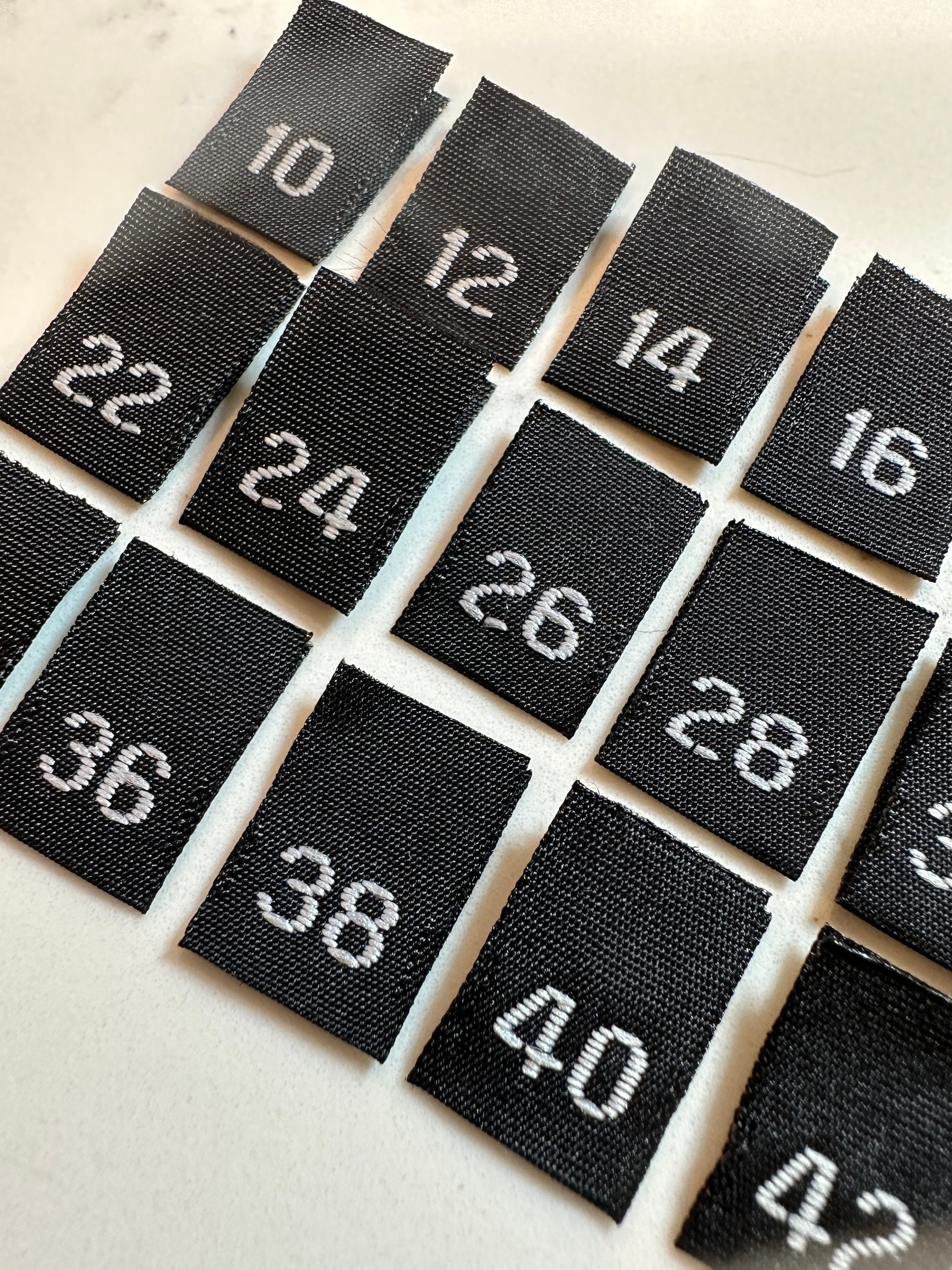 Woven Taffeta Black Clothing Numeric Size Labels Tabs (10, 12, 14, 16 ...