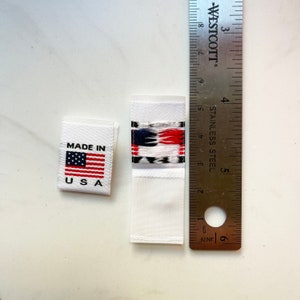 Made in USA Country of Origin Woven Labels Damask in White Beige or Black with Flag image 6