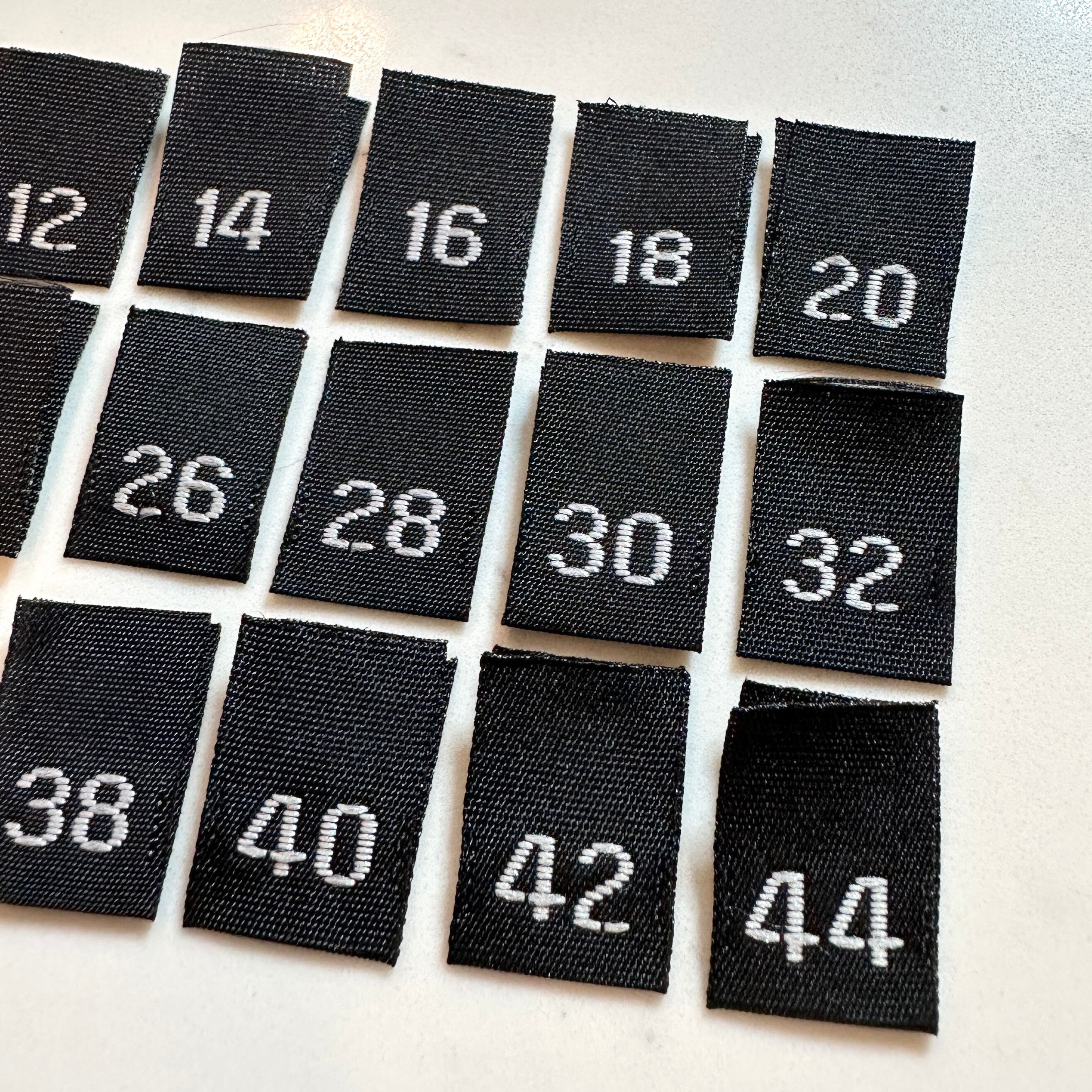 Woven Taffeta Black Clothing Numeric Size Labels Tabs (10, 12, 14, 16 ...