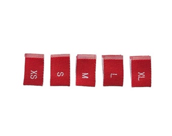 Woven Damask Clothing Damask Size Labels Tabs Red (XS, S, M, L, XL)