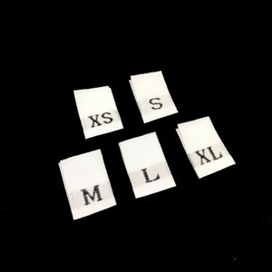 Woven Clothing Size Labels Tabs White (XS, S, M, L, XL)