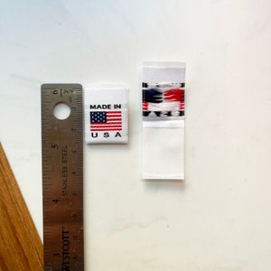 Made in USA Country of Origin Woven Labels Damask in White Beige or Black with Flag image 4